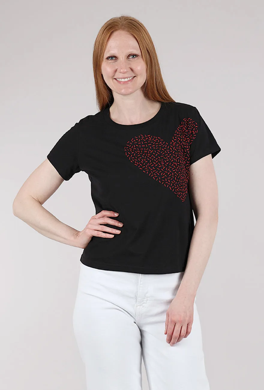 Big Heart Hand-Embroidered Tee, Black City Look Business Meeting