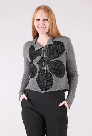 Stylish wool piece Flocked Cotton Collar Cardie, Dark Gray/Black
