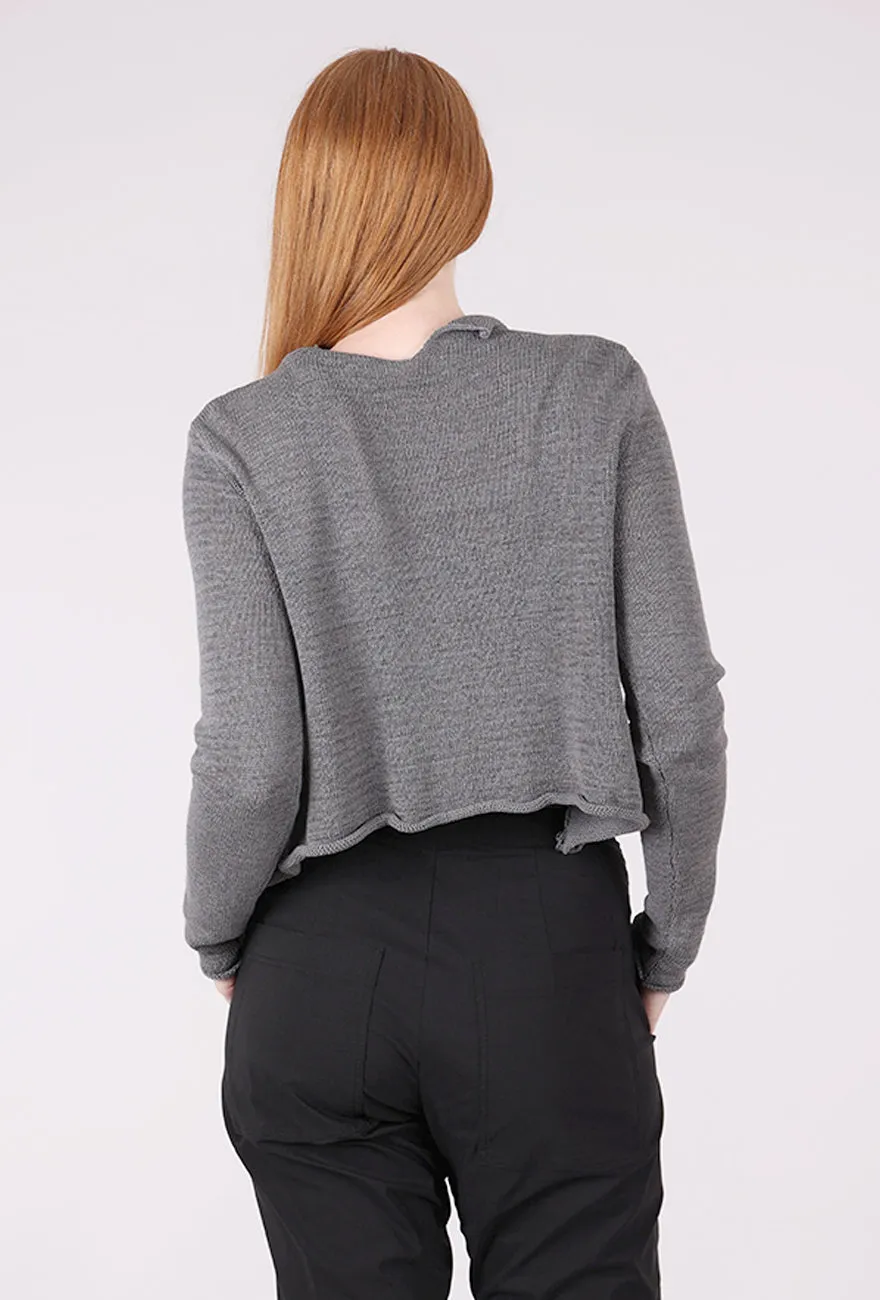 Drop Shoulder Flocked Cotton Collar Cardie, Dark Gray/Black