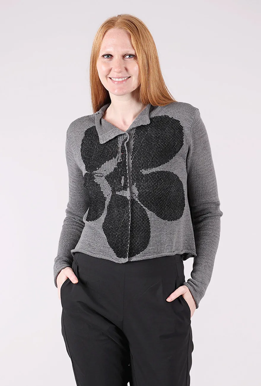 Travel Essential Flocked Cotton Collar Cardie, Dark Gray/Black