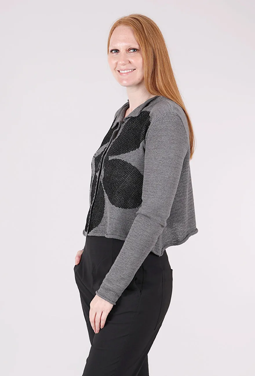 Drop Shoulder Flocked Cotton Collar Cardie, Dark Gray/Black