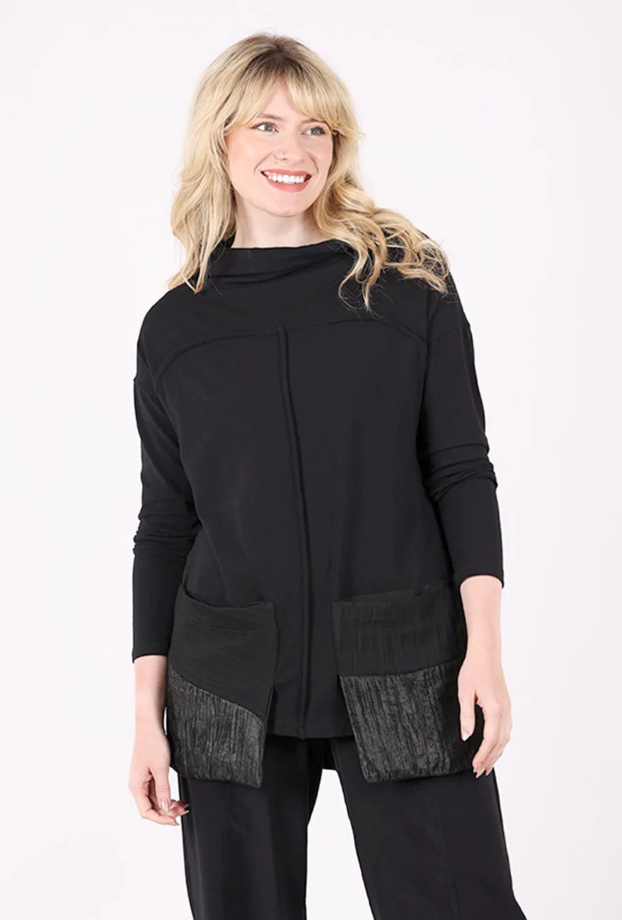 Dropped Pockets Tunic, Black Warm Texture