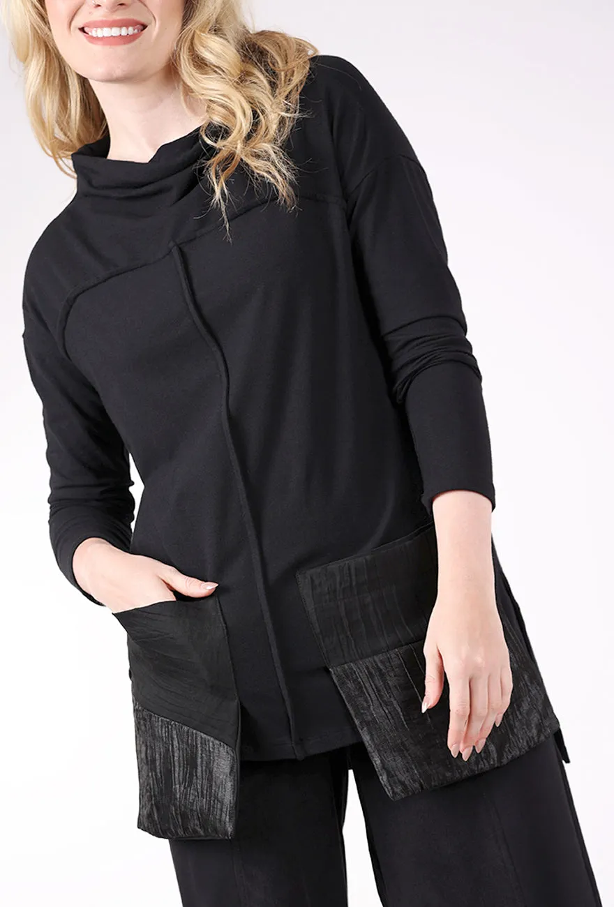 Dropped Pockets Tunic, Black Warm Texture