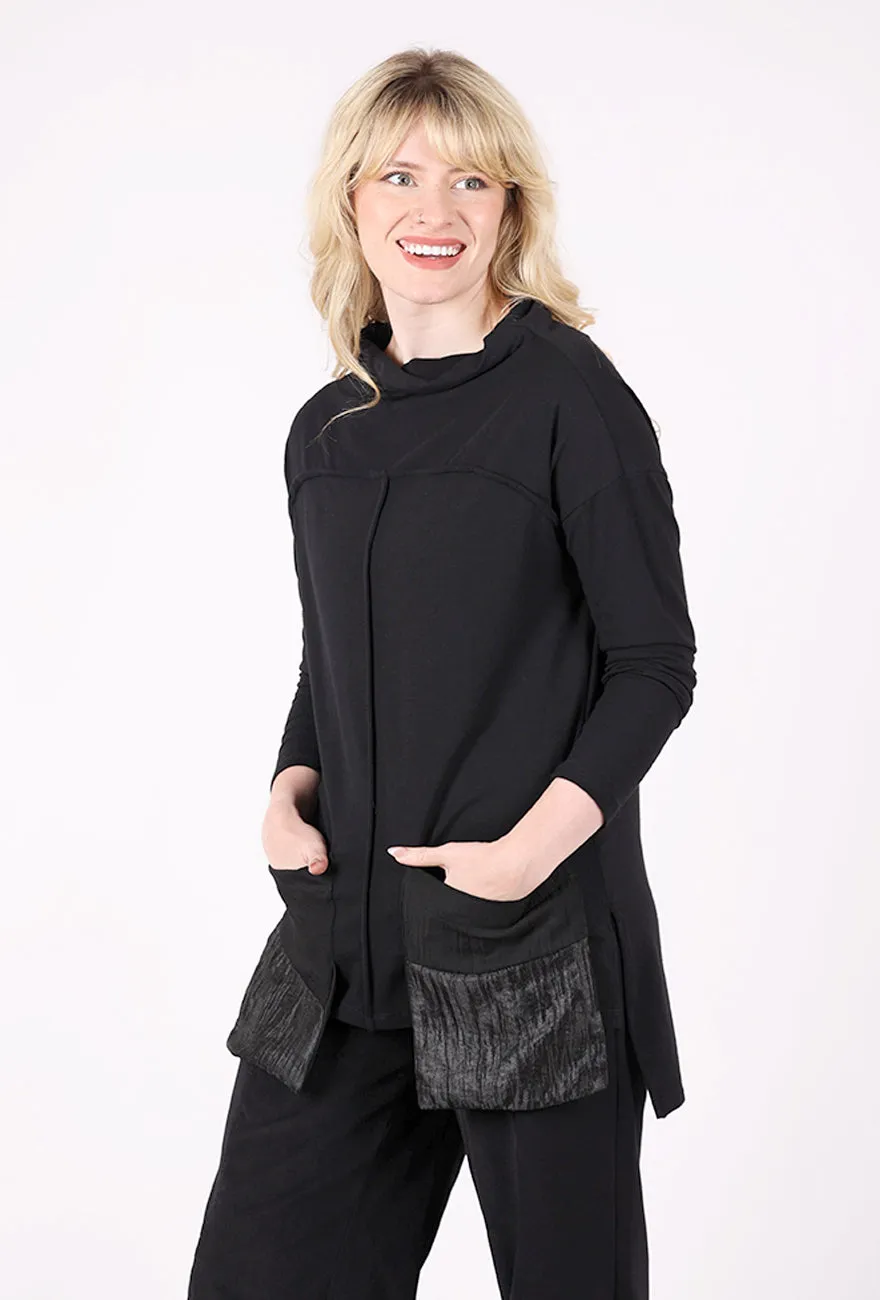 Dropped Pockets Tunic, Black Warm Texture
