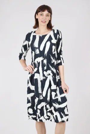 3/4-Sleeve Smash Pocket Dress, Indigo Noise Velvet-Touch