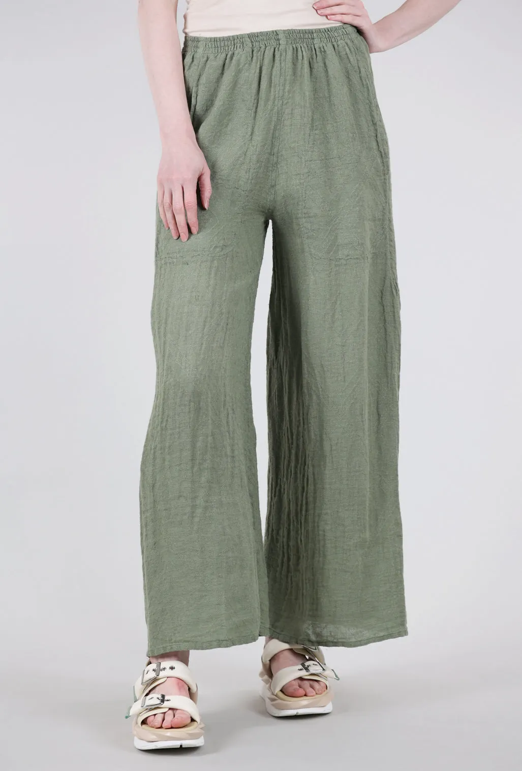 Long Use Stretch Motion Linen Flow Pant, Olive