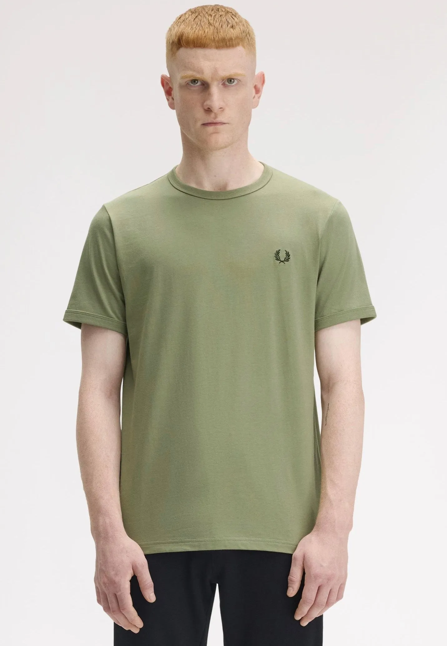 Durable Quality Fred Perry - Ringer Olive Mint - T-Shirt
