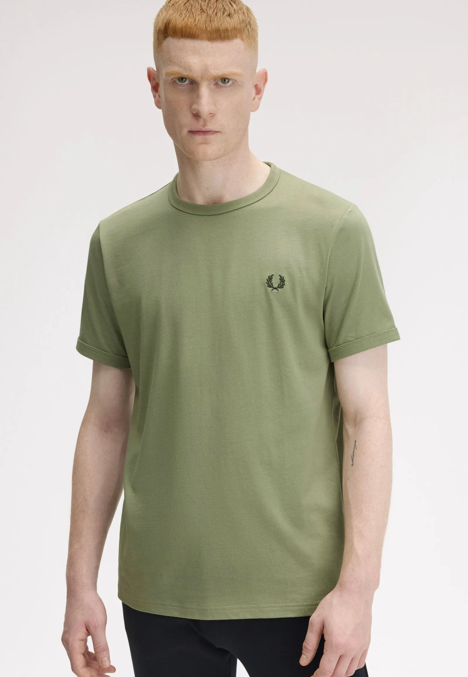 Durable Quality Fred Perry - Ringer Olive Mint - T-Shirt