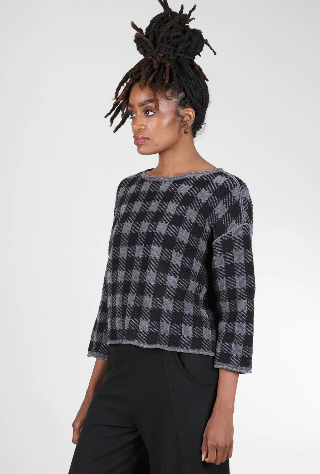 Durable Wearable Chenille Check Topper, Charcoal