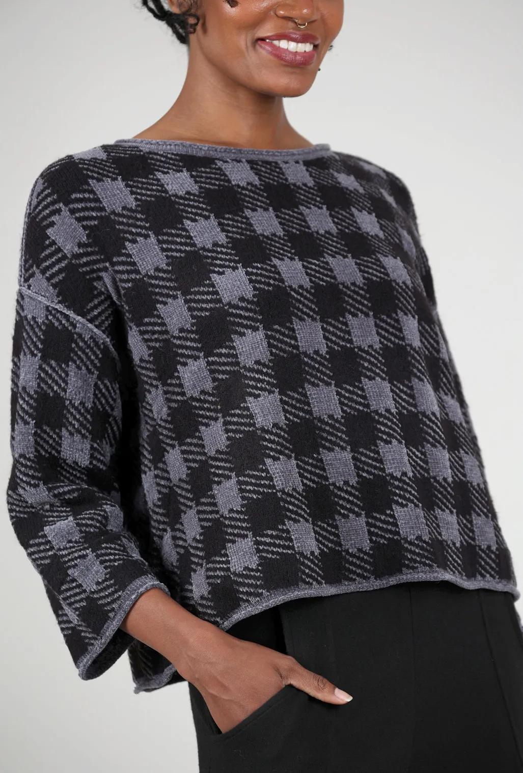 Durable Wearable Chenille Check Topper, Charcoal
