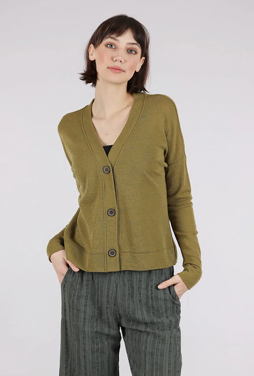 Soft Piece Wool Box Cardigan, Moss