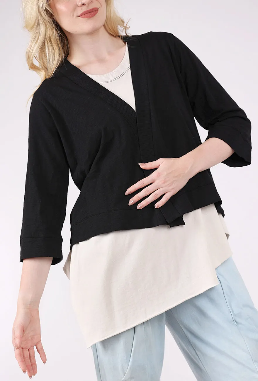 Easy 3/4 Sleeve Cardie, Black Crisp Shaped