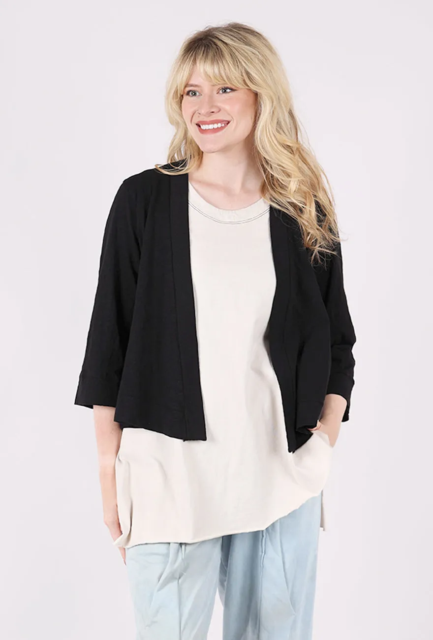 Street Warmth Sleek Texture Easy 3/4 Sleeve Cardie, Black