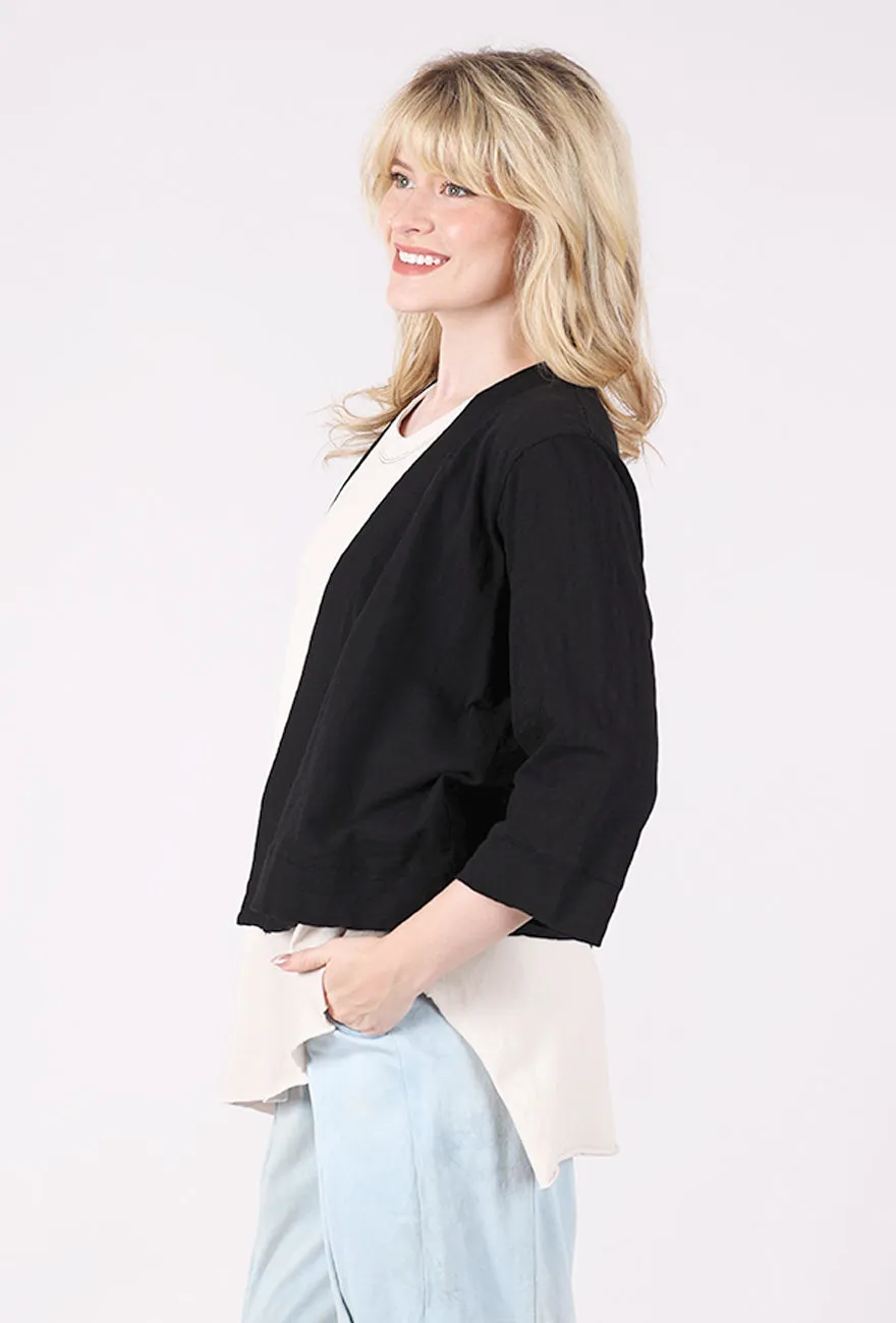 Easy 3/4 Sleeve Cardie, Black Crisp Shaped