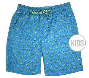 Hazard on Eight: Kid's Swim Trunks - Blue Athletic Cut Summer Fashion