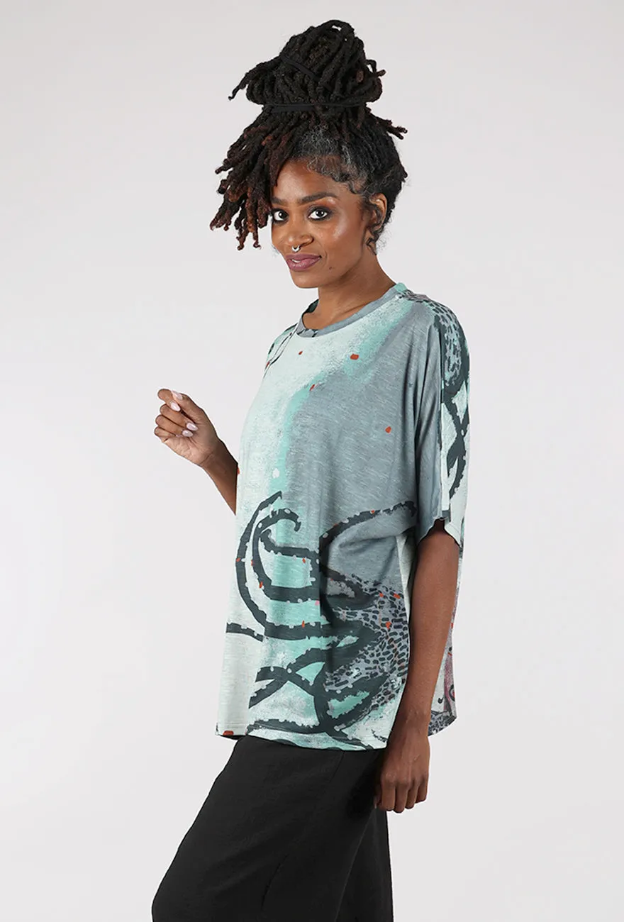 Easy Comfort 3P Print Dolman Tee, Aqua/Gray