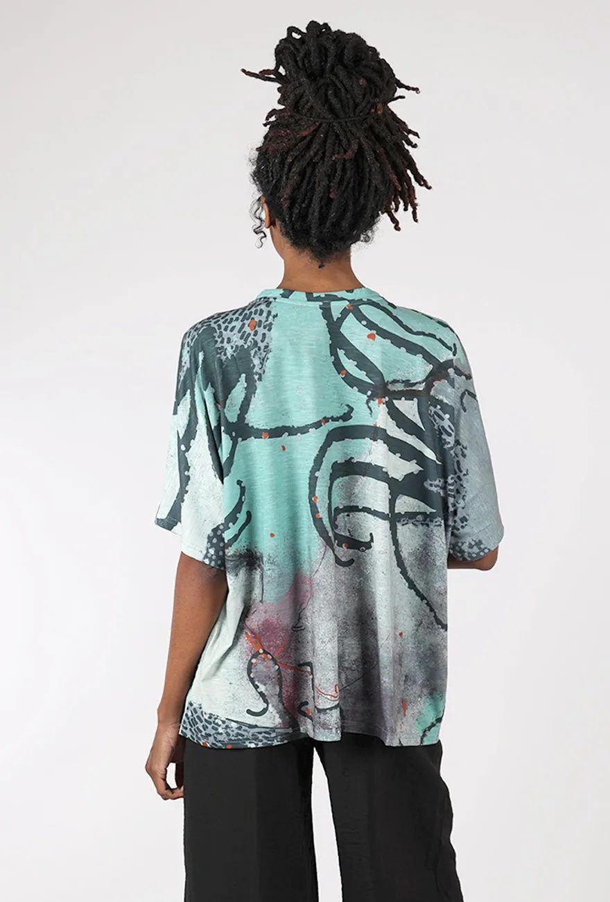 Easy Comfort 3P Print Dolman Tee, Aqua/Gray