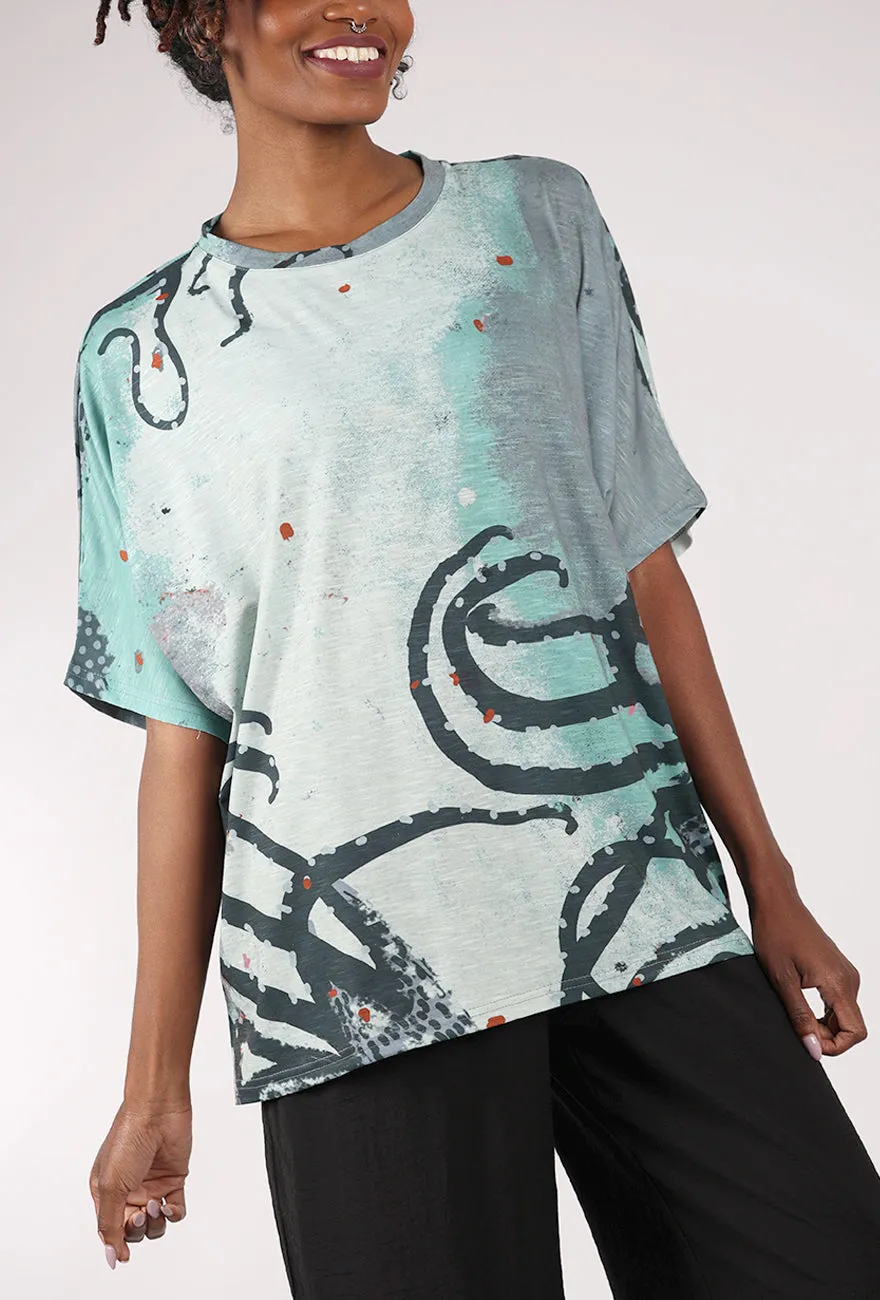 Easy Comfort 3P Print Dolman Tee, Aqua/Gray