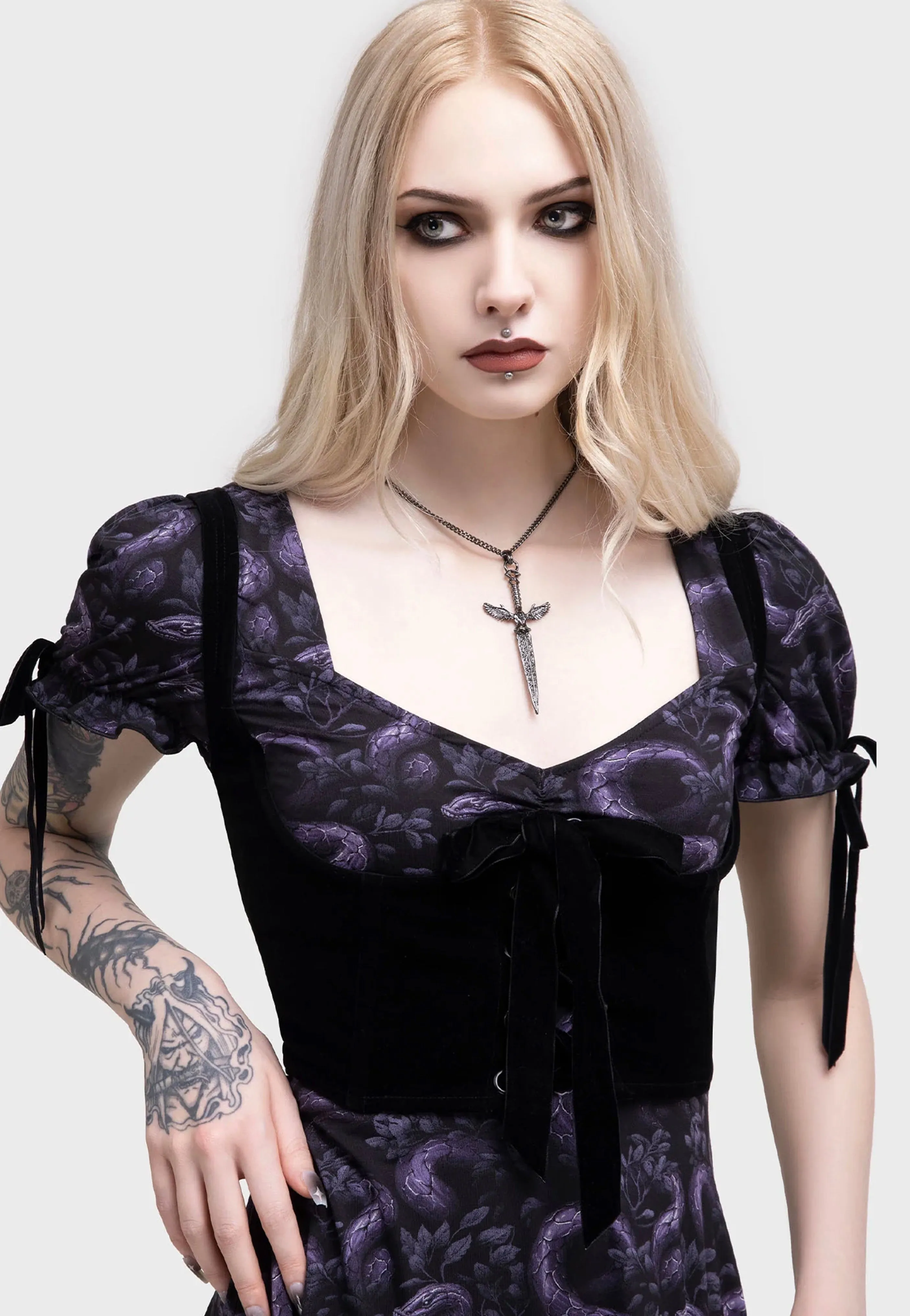 high pressure Killstar x Moonbloom - Gloom and Garter Underbust Black - Top