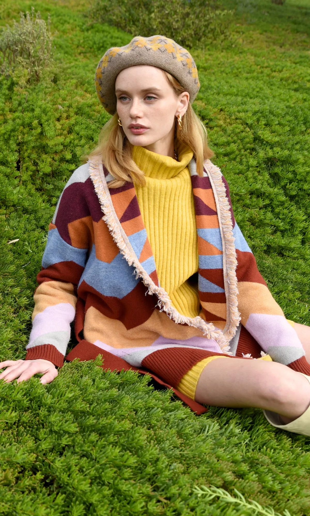 Slim fit knit top Jacquard Sweater Cardigan
