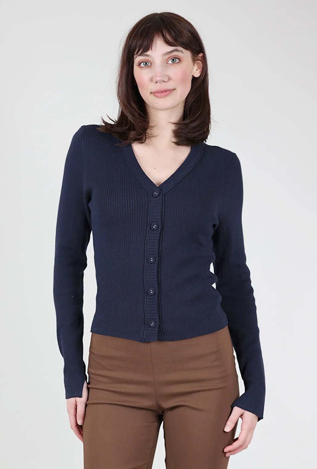 Anya Ribbed Cardie, Navy Fashionable cold-weather knit Lightweight sweater