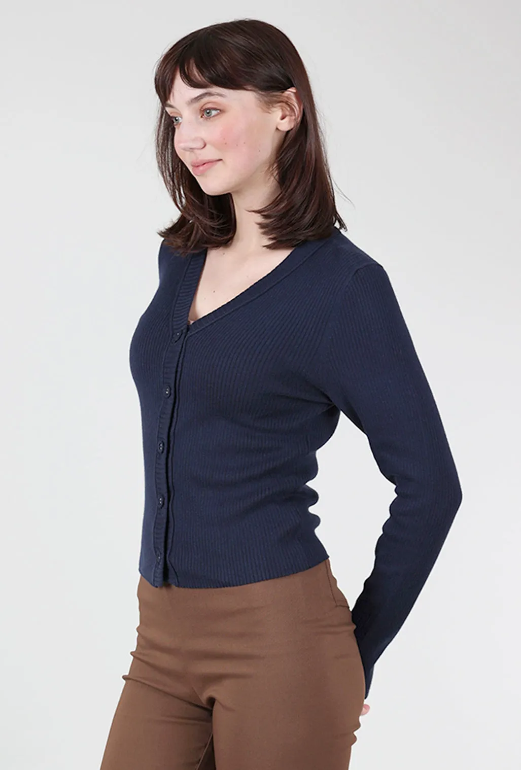 Easy Layer Anya Ribbed Cardie, Navy