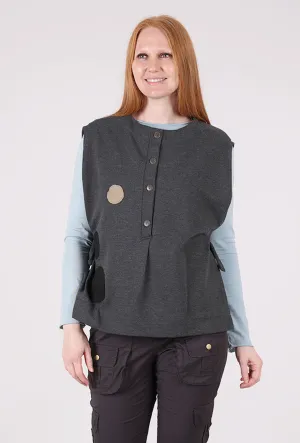 Fleece Side Tie Dot Vest, Charcoal gentle style Casual