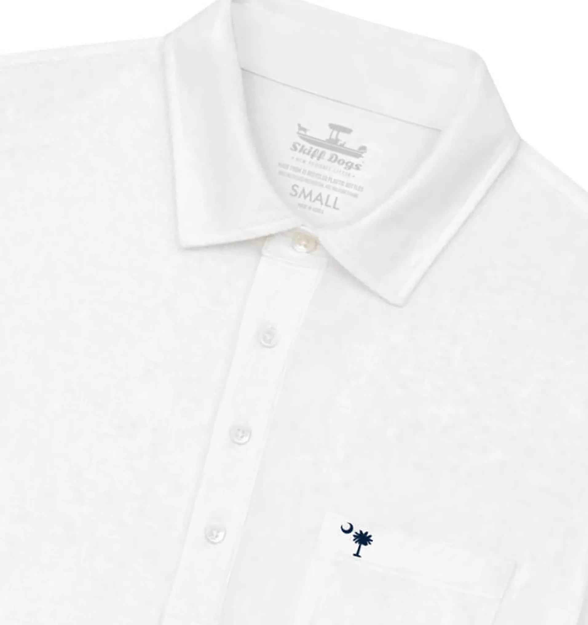 Eco-Cotton Palmetto Moon: Upcycled Surf Polo - White