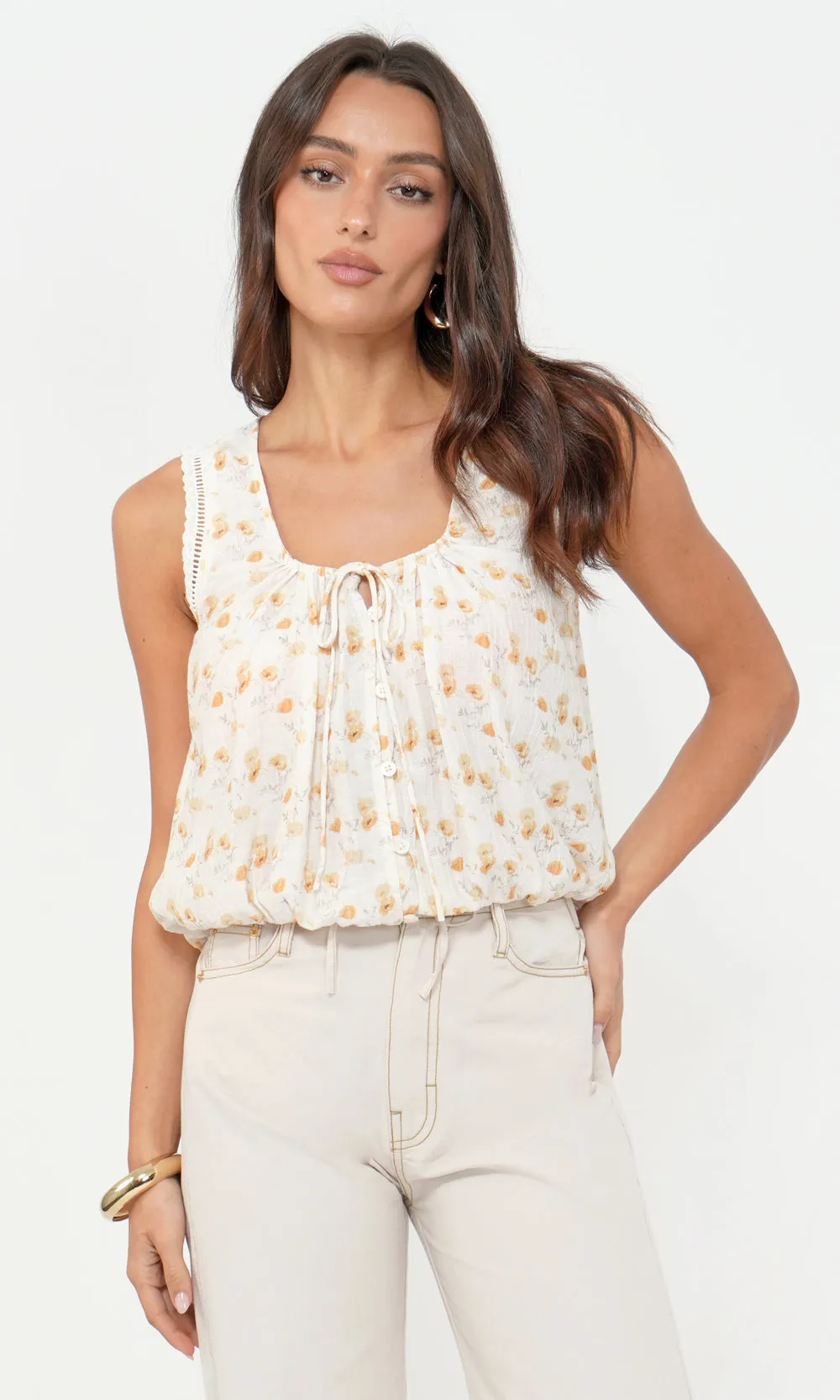 Edna Floral Eyelet Detail Bubble Hem Top Perfect Layers