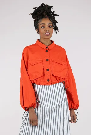 Cropped Linen-Cotton Jacket, Mandarin Water-Resistant Layer