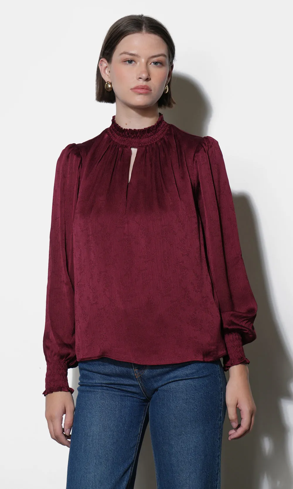 Effortless Layers Mika Textured Smocked Neck Blouse
