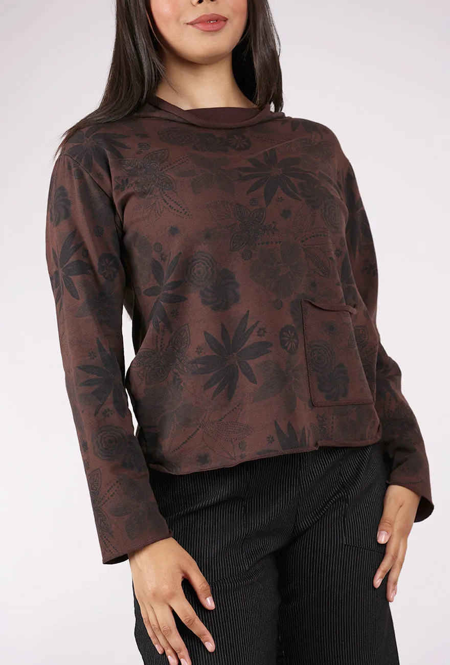 Effortless Style Floral Print Yoga Top, Chocolate