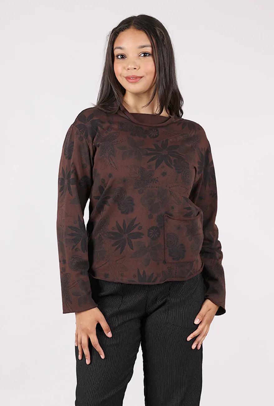 Effortless Style Floral Print Yoga Top, Chocolate