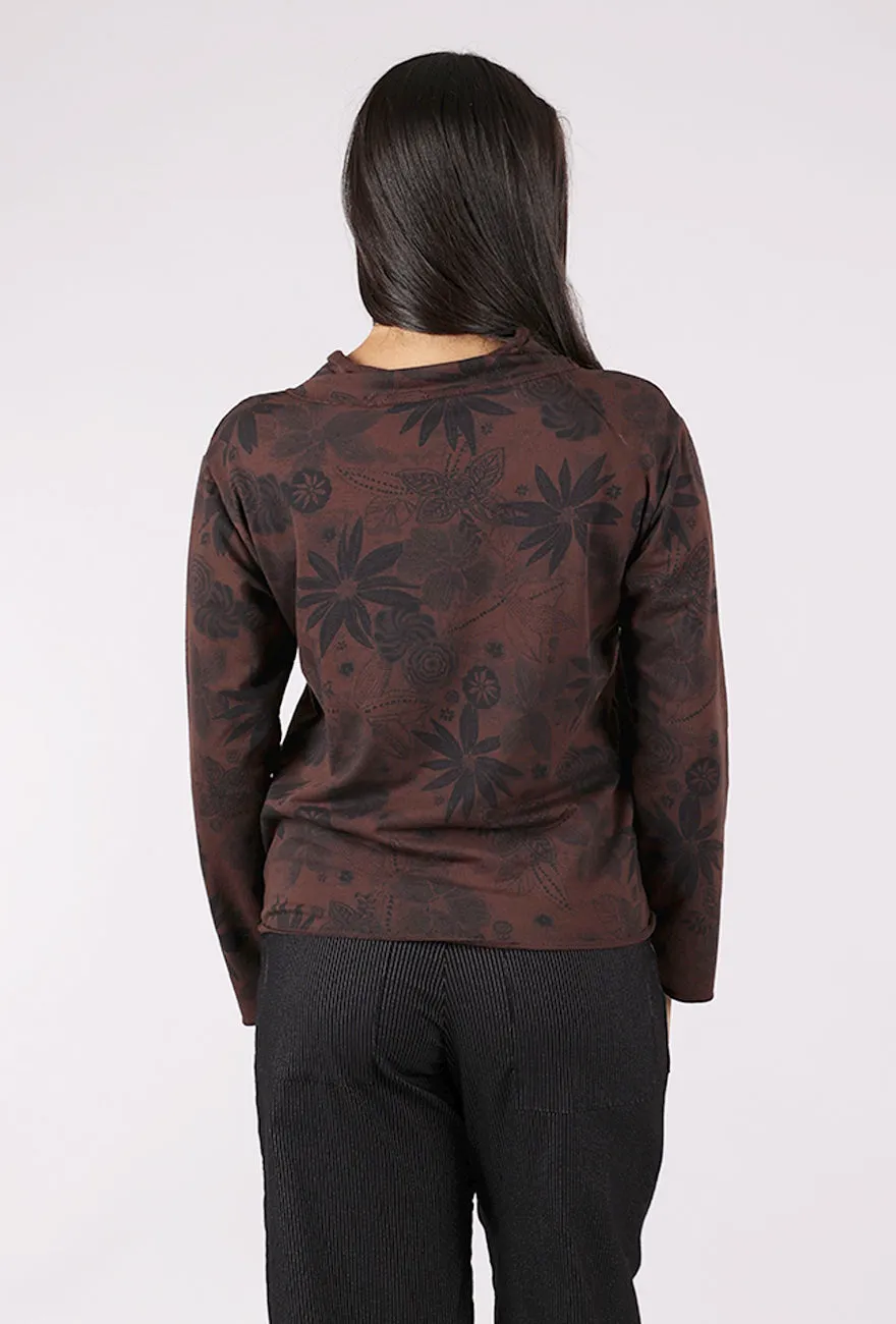 Effortless Style Floral Print Yoga Top, Chocolate