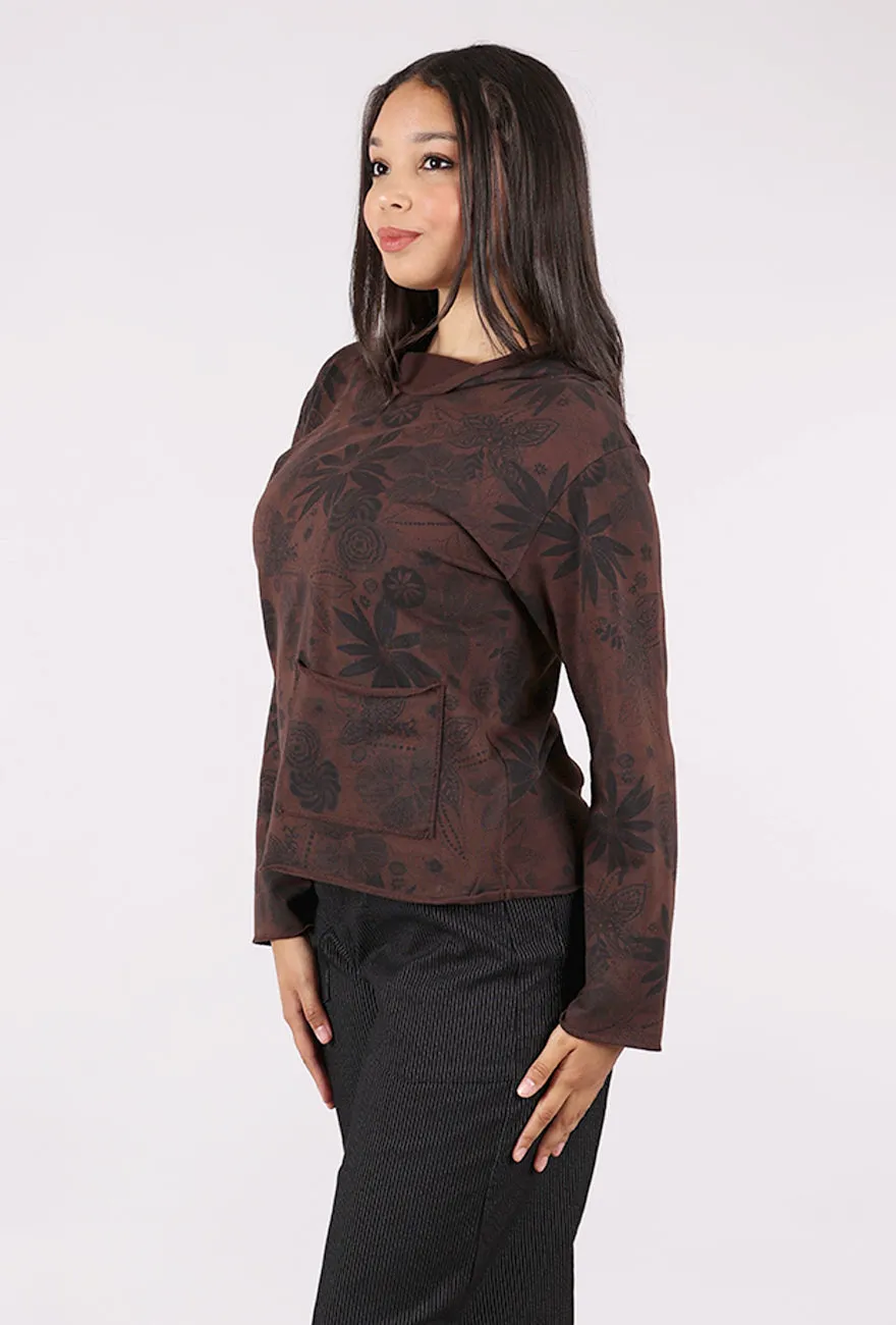 Effortless Style Floral Print Yoga Top, Chocolate