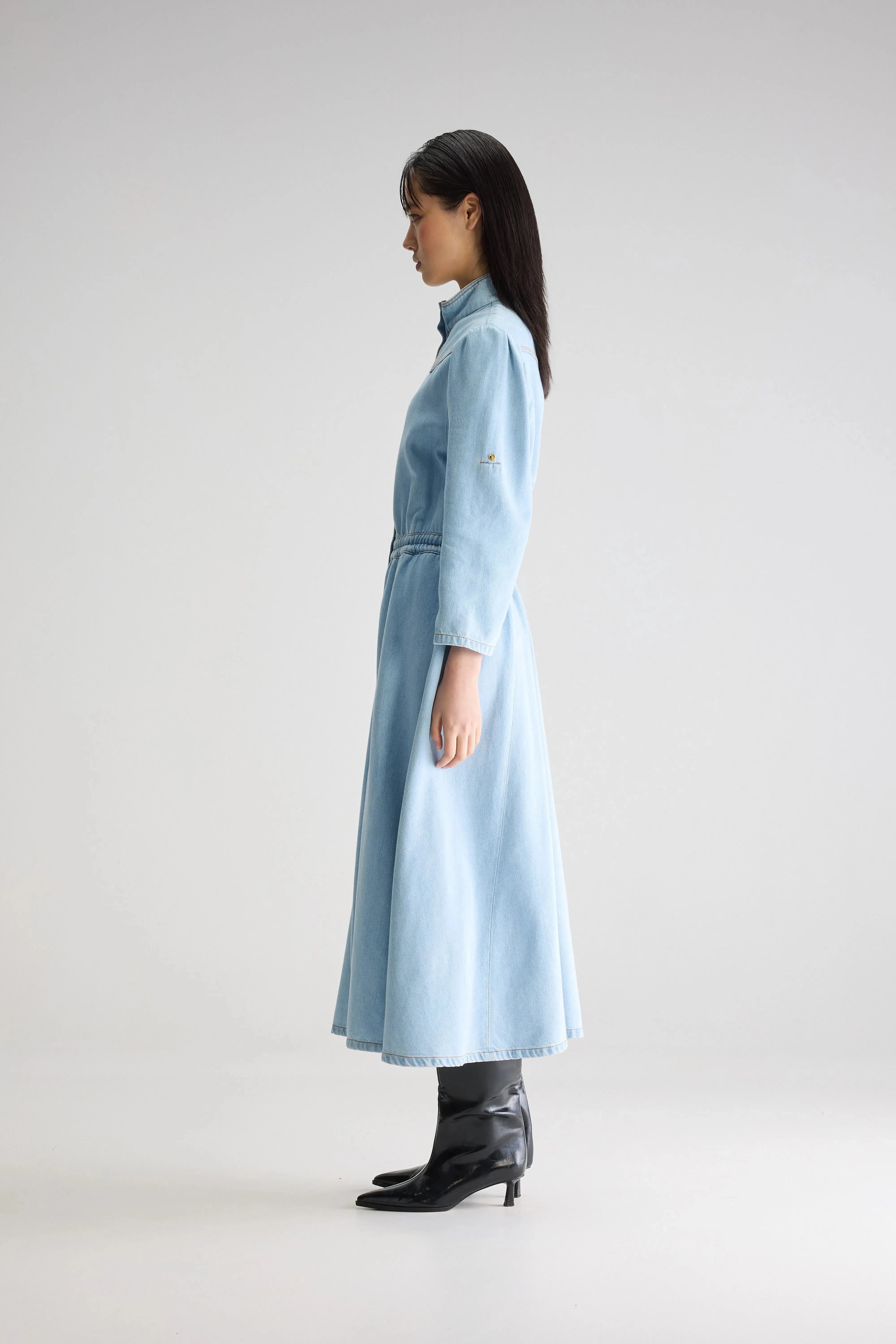 Elastic cuffs Pakita denim midi dress (251 / W / LT BLUE BLEACH)