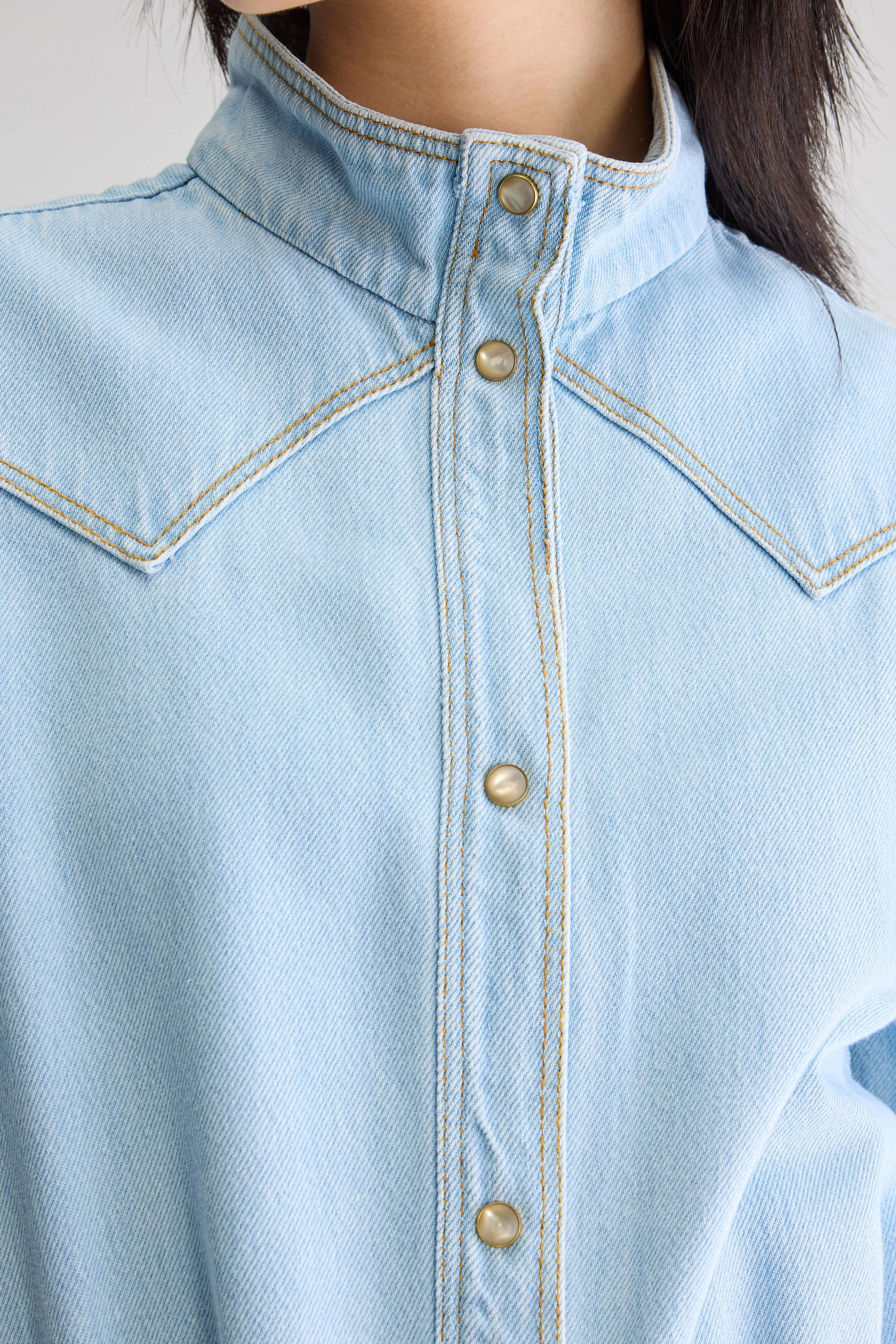Elastic cuffs Pakita denim midi dress (251 / W / LT BLUE BLEACH)