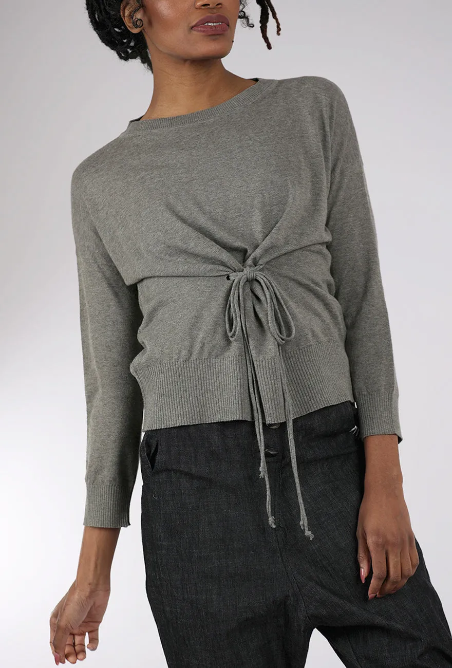 Elastic Fiber Tie Front Sweater, Taupe