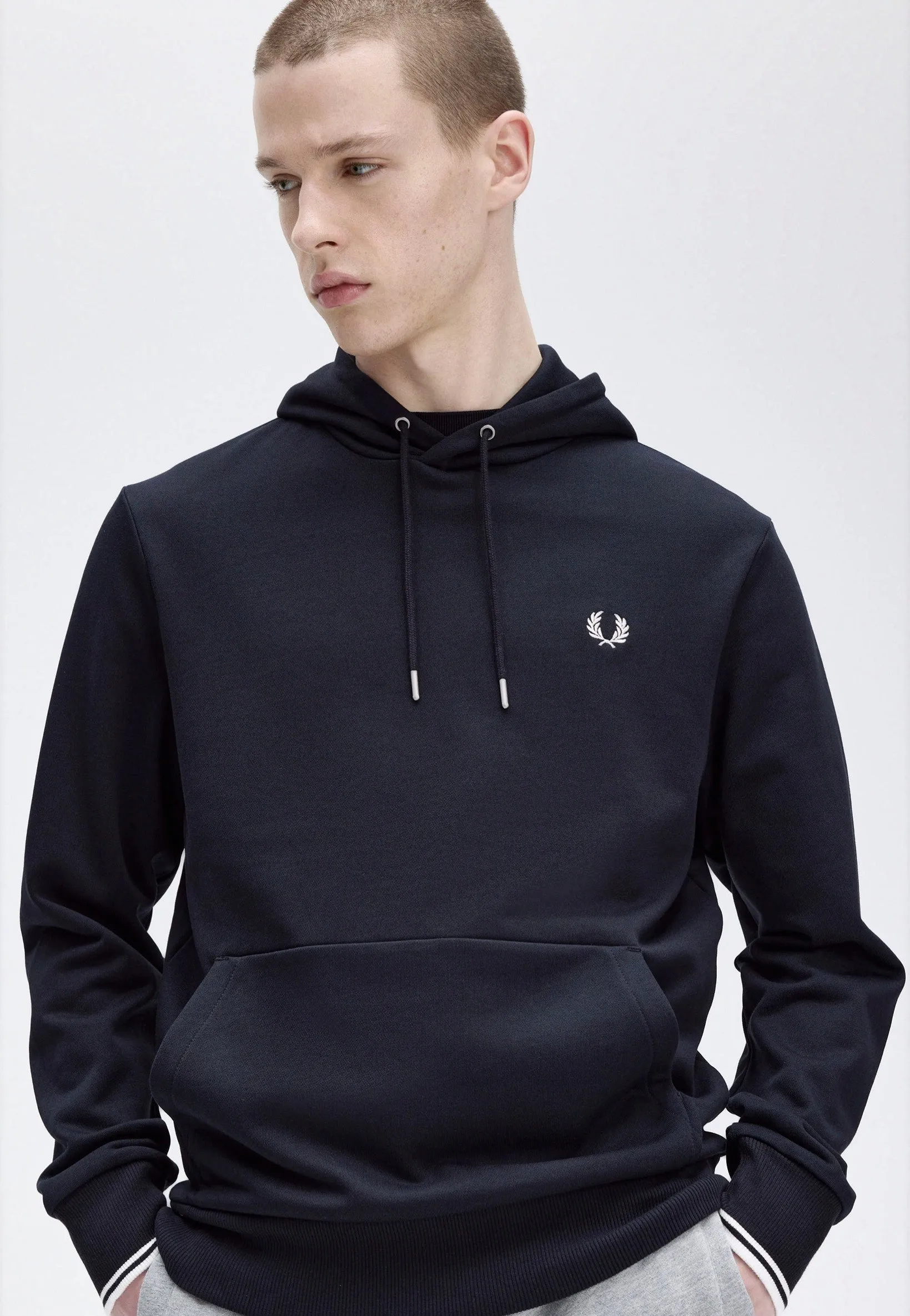 Round neck Fox like Fred Perry - Tipped Hooded Navy - Hoodie