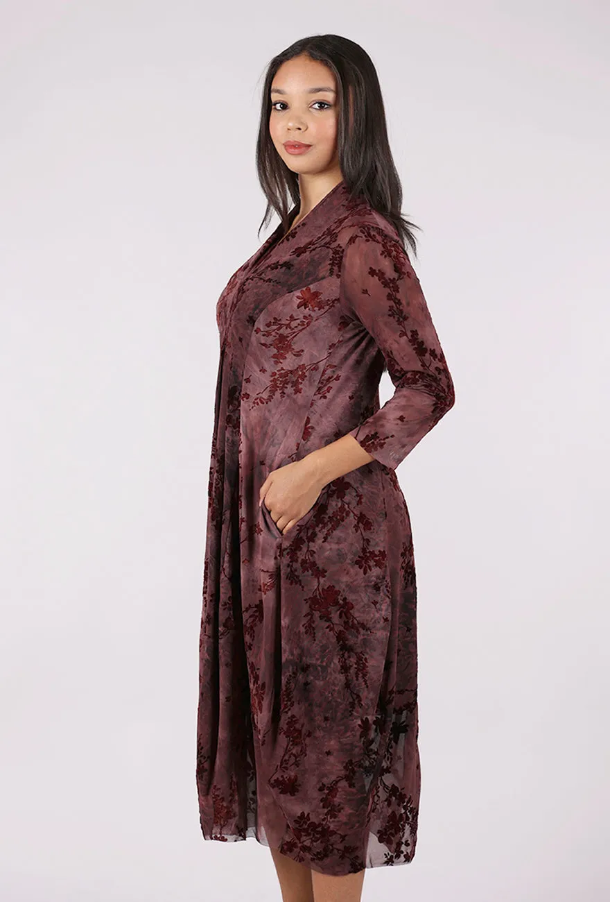 Elegant Attire Barbra Mesh Overlay Dress, Wine
