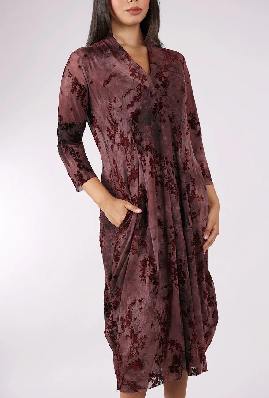 Elegant Attire Barbra Mesh Overlay Dress, Wine