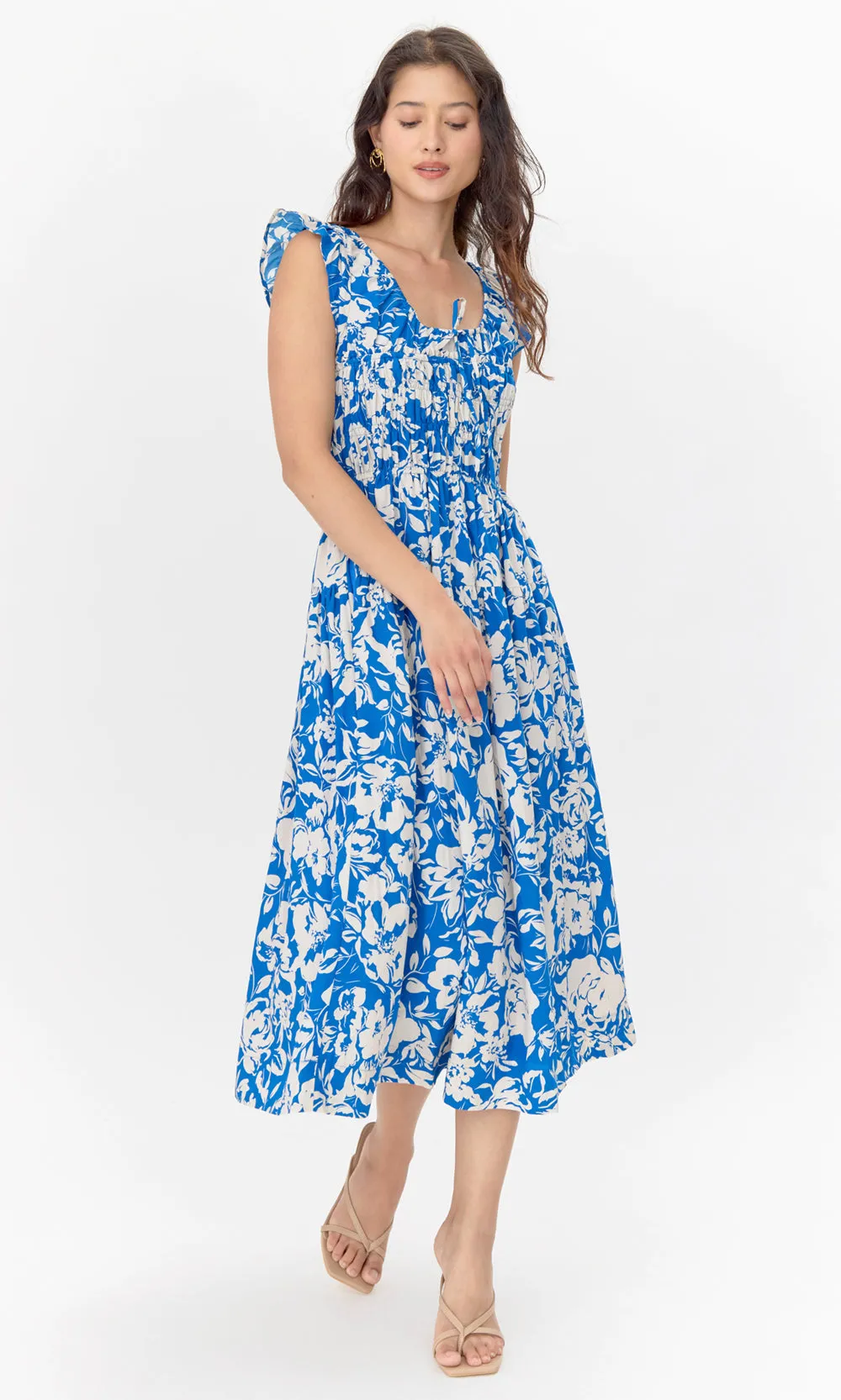 Elegant Attire Daria Smocked Print Midi Dress