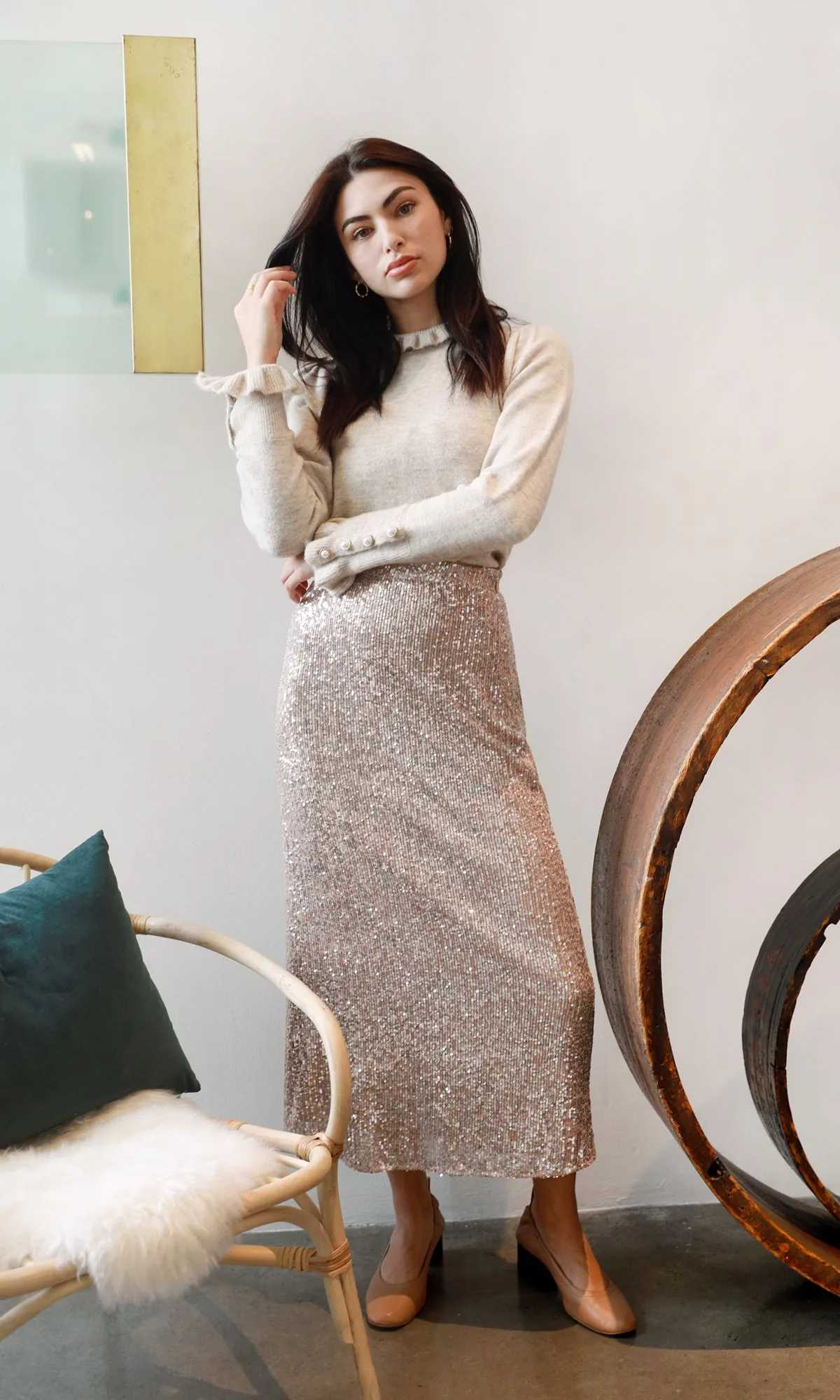 elegant design Edna Mini Sequins Midi Skirt