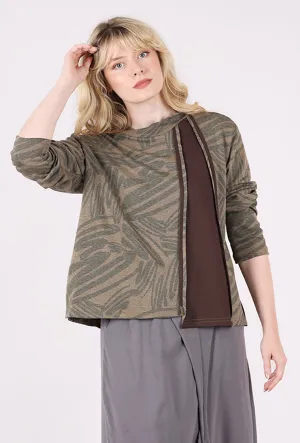 Inset Panel Funnel Neck Knit Top, Brown/Gray Patchwork style height-enhancing