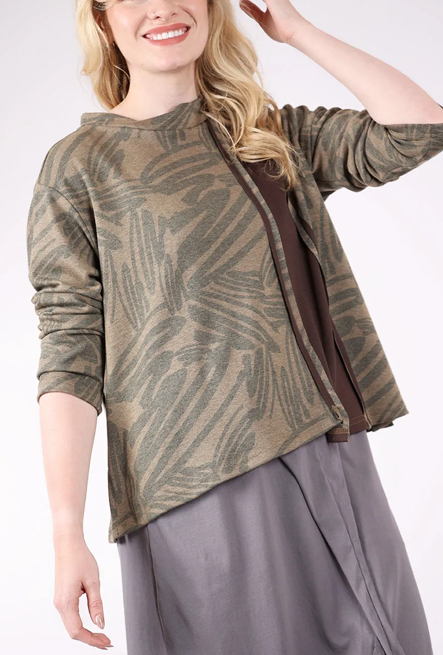 Elegant Fit Inset Panel Funnel Neck Knit Top, Brown/Gray