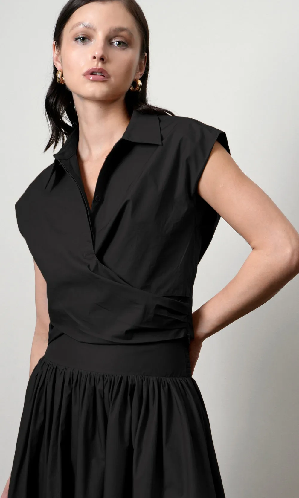 Eloise Wrap Front Extended ShoulderPoplin Top G257T7263
