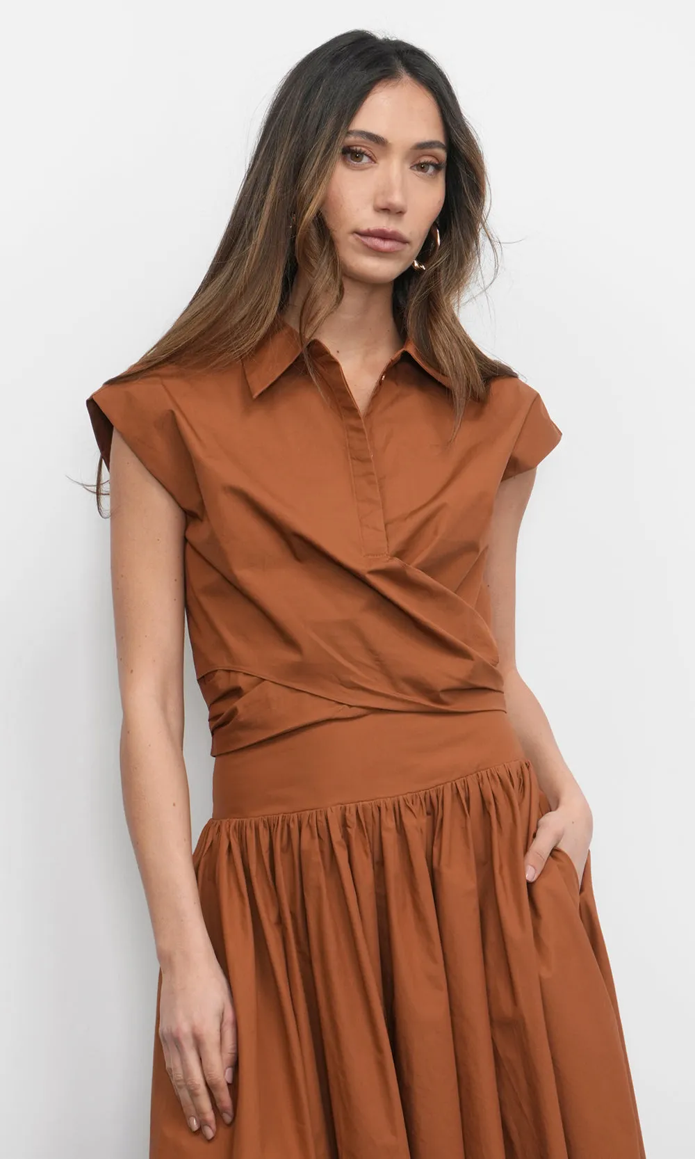 Eloise Wrap Front Extended ShoulderPoplin Top G257T7263