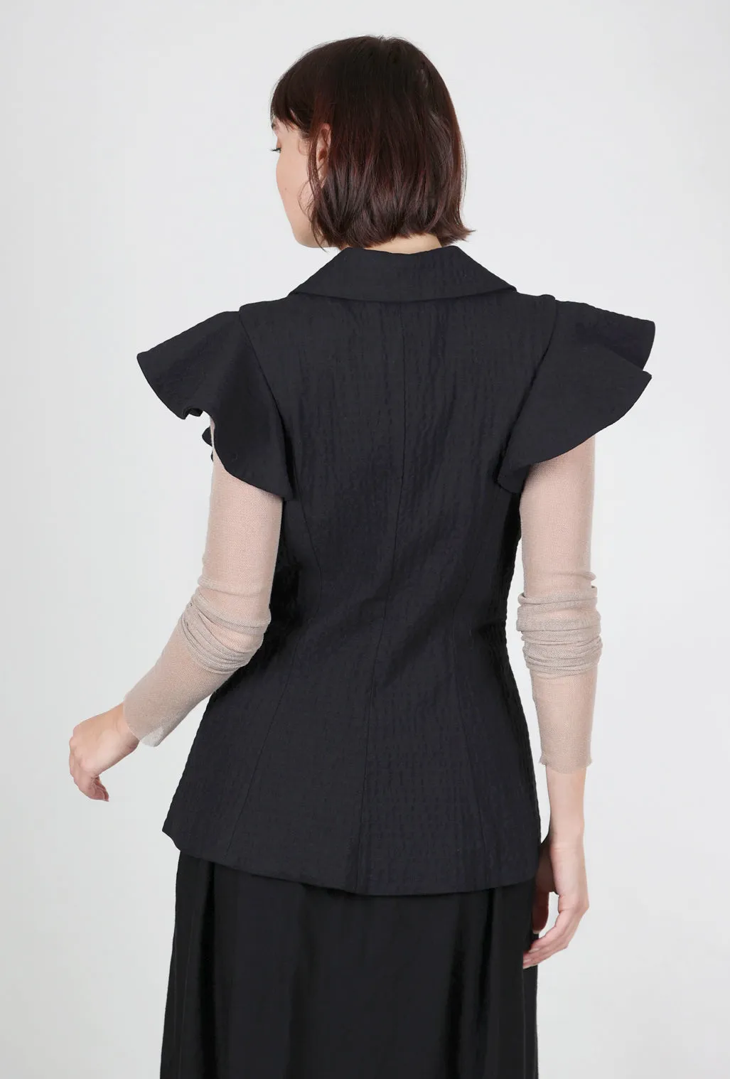 Embossed Ruffle Vest, Black Packable Ease