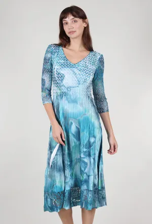 Modern Chic All Day Ready Lace Sleeve Watercolor Dress, Turquoise
