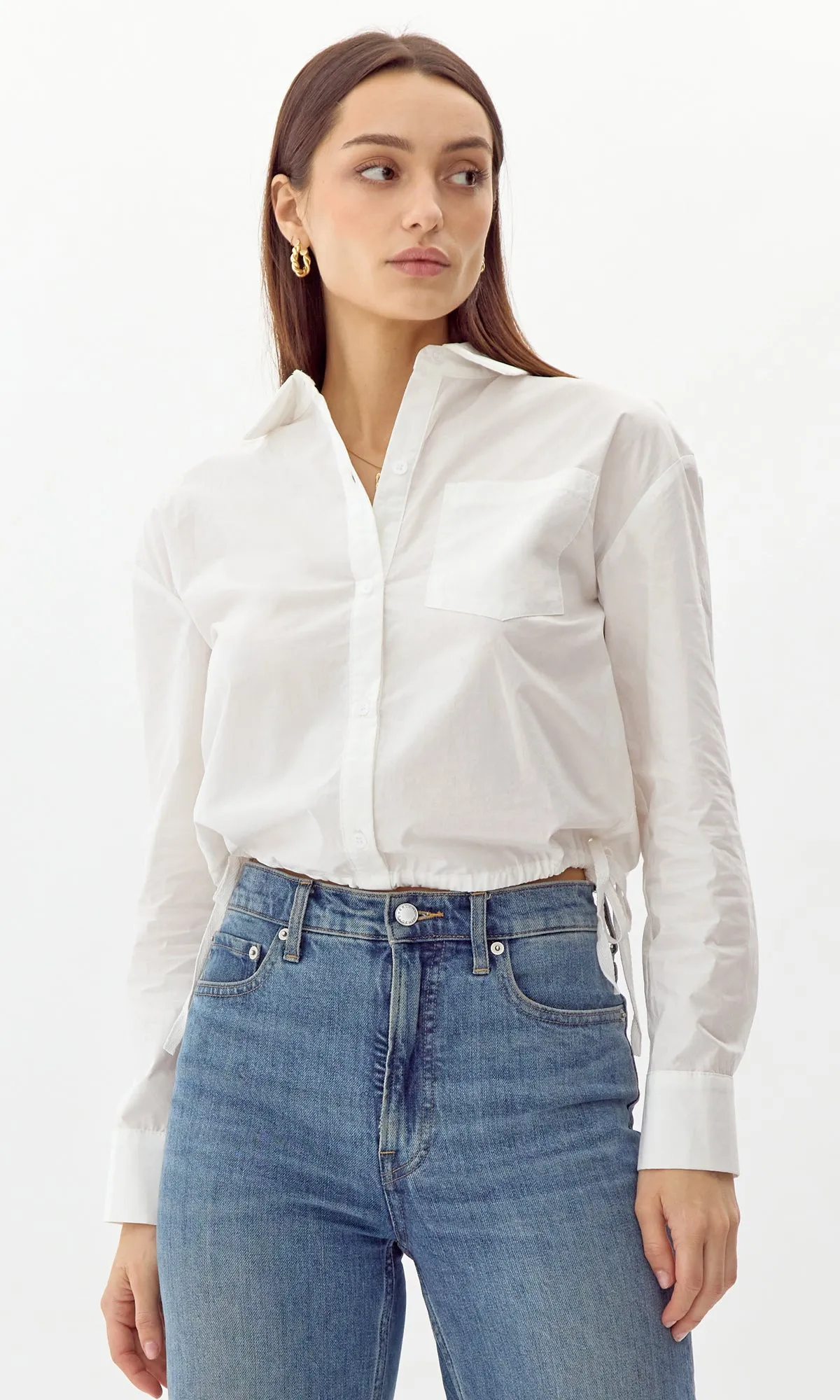 Eslee Poplin Drawstring Top Effortless Look